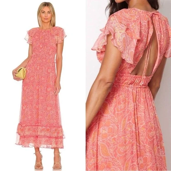 Cleobella Hannah Maxi Dress In Blossom Floral Block Print, Pink - Size S - Picture 2 of 9